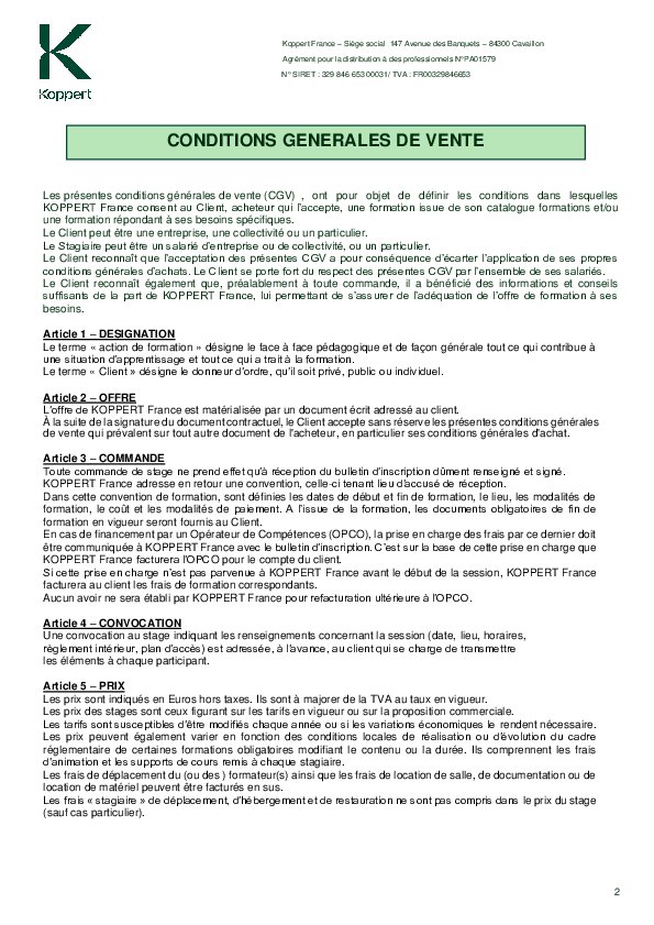 Conditions générales de ventes