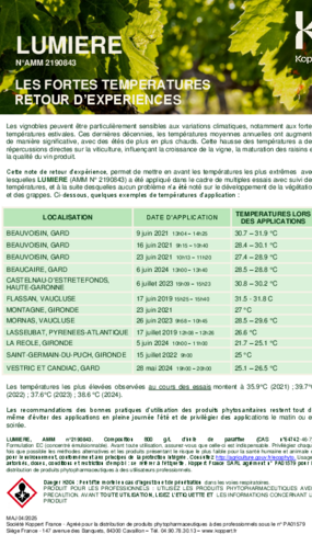 Lumiere note technique température Lumiere note technique température