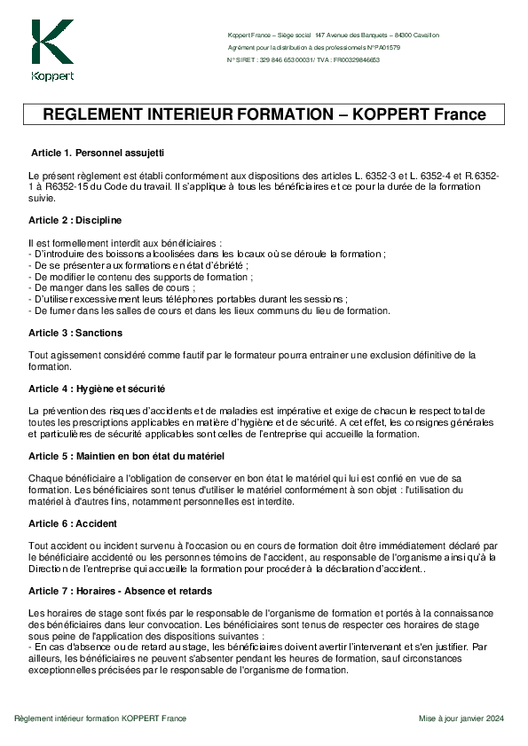 Réglement intérieur