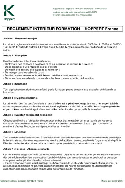 Réglement intérieur